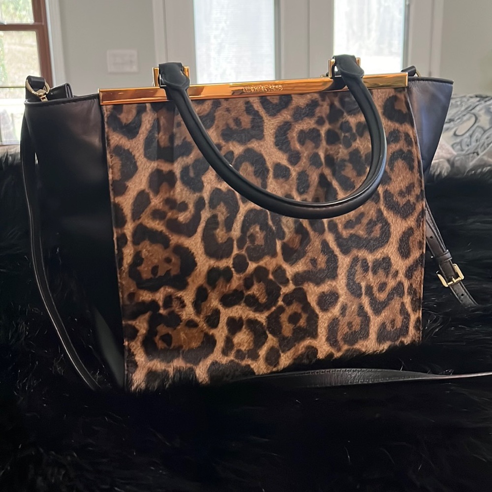 Micheal Kors leather and haircalf animal print bag
